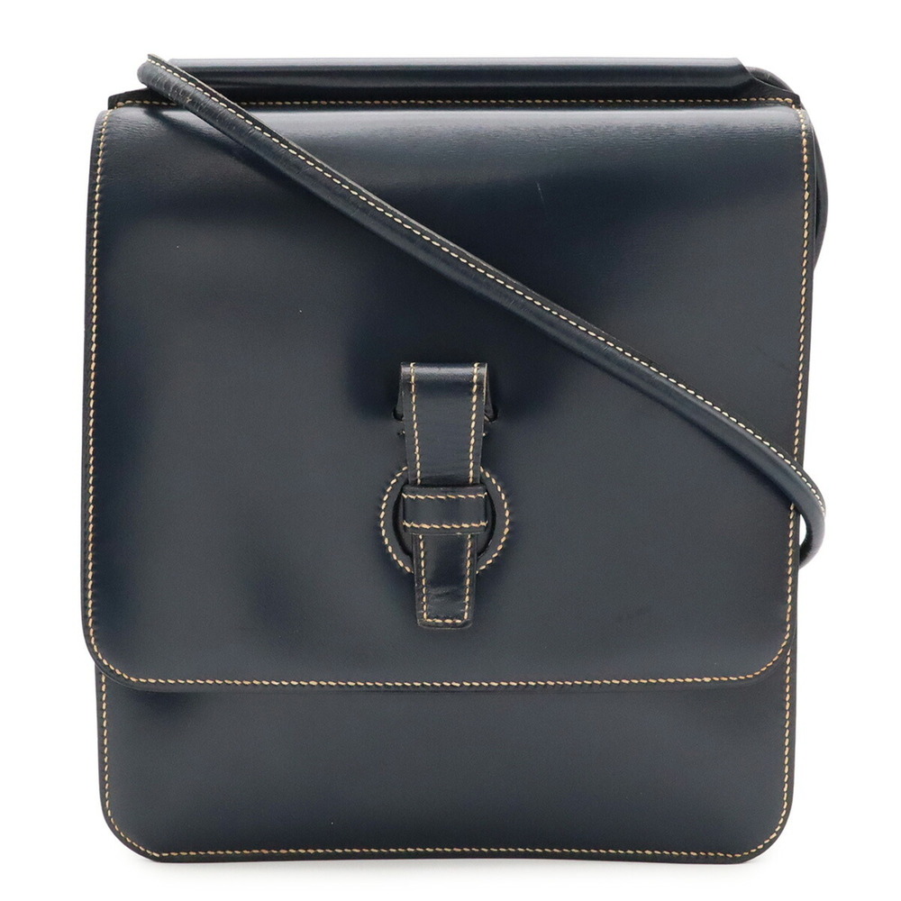 HERMES Hermes Shoulder Bag Pochette Box Calf Leather Navy Blue ○J Stamp
